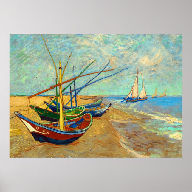 Fischerboote am Strand von Vincent van Gogh Poster (Vorne)