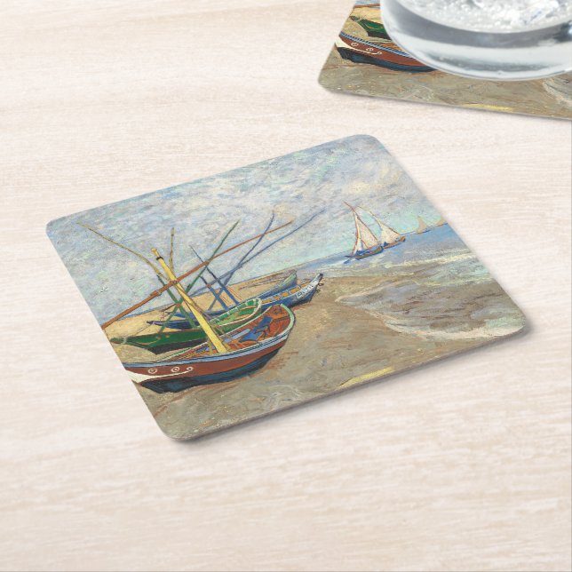 Fischerboote am Strand von Vincent Van Gogh Rechteckiger Pappuntersetzer (angewinkelt)