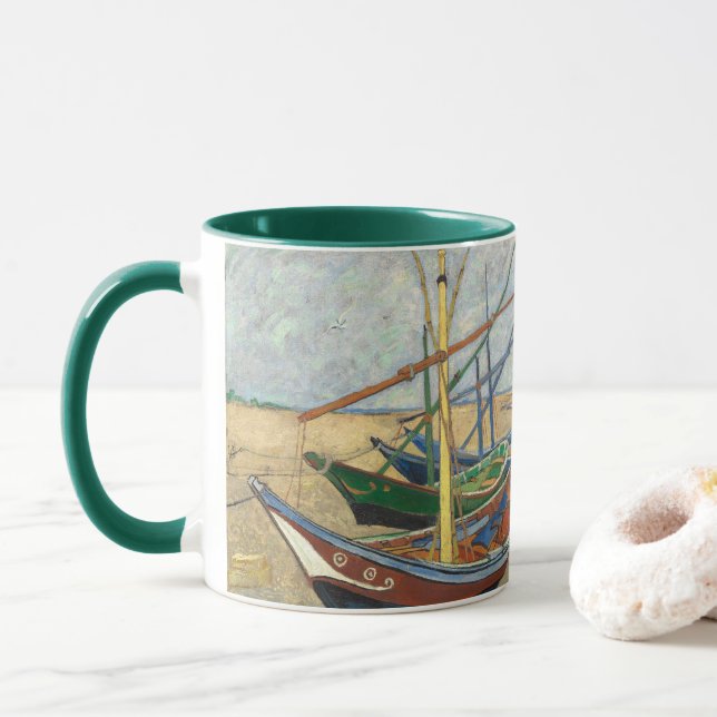 Fischerboote am Strand von Vincent Van Gogh Tasse (Mit Donut)