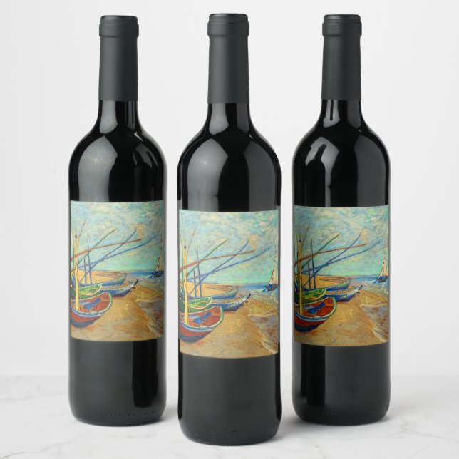 Fischerboote am Strand von Vincent van Gogh Weinetikett (Flaschen)