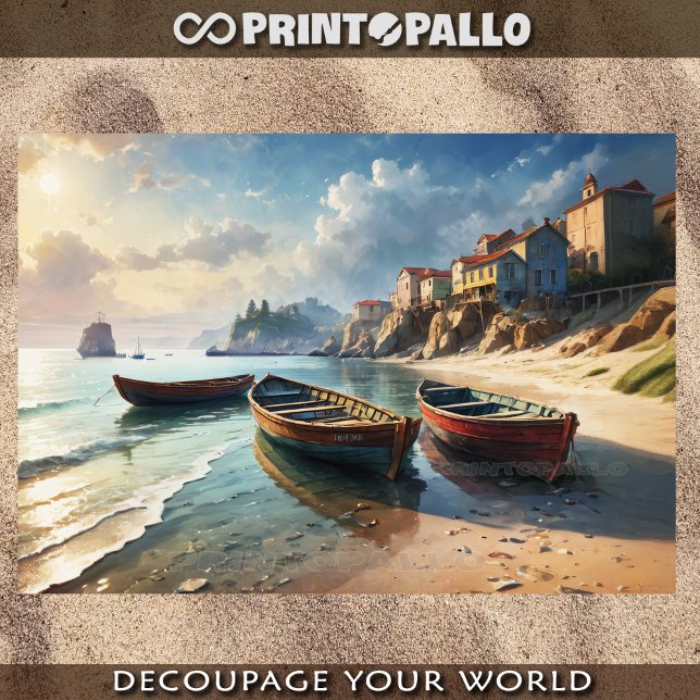 Fischerboote am Ufer in der Nähe des Küstendorfes Seidenpapier (Von Creator hochgeladen)