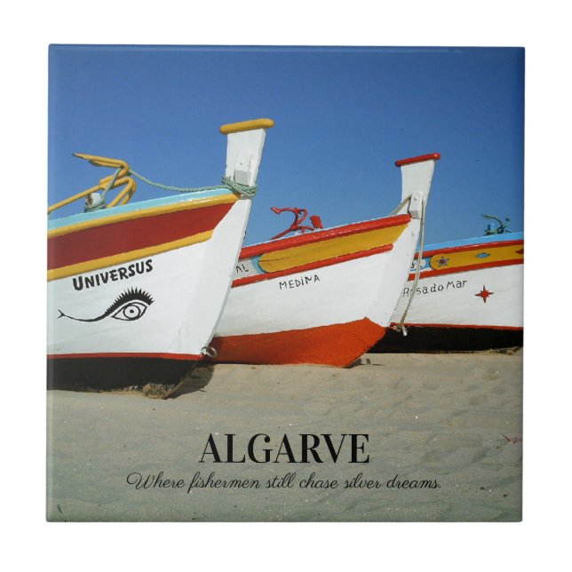 Fischerboote auf dem Foto der Algarve Fliese (Vorderseite)