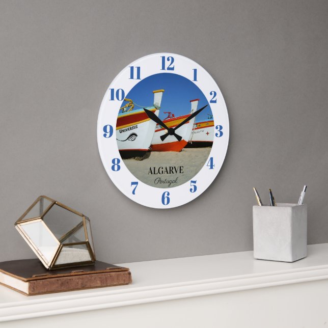 Fischerboote auf dem Foto der Algarve Große Wanduhr (Büro)