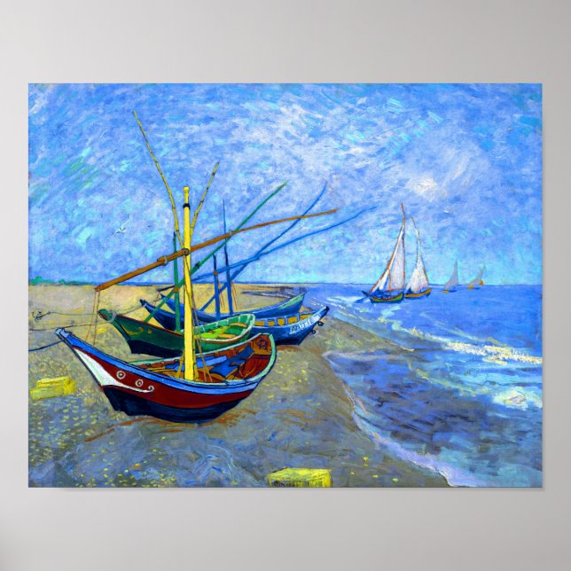 Fischerboote Beach Saintes-Maries Van Gogh Fine Poster (Vorne)