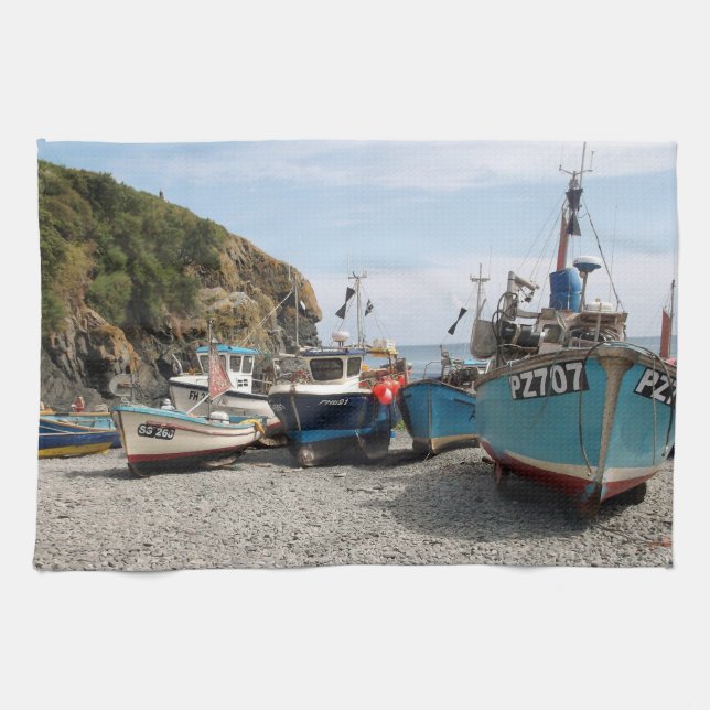 Fischerboote Cadgwith Cornwall England Handtuch (Horizontal)