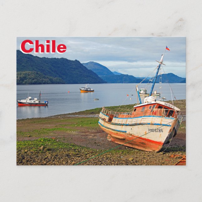 Fischerboote, Hornopiren, Chile Postkarte (Vorderseite)