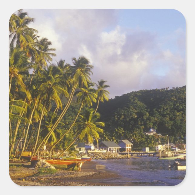 Fischerboote, Soufriere, St. Lucia, Karibik Quadratischer Aufkleber (Vorderseite)