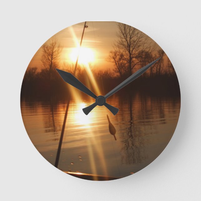 Fischerei am Sonnenuntergang Runde Wanduhr (Vorderseite)