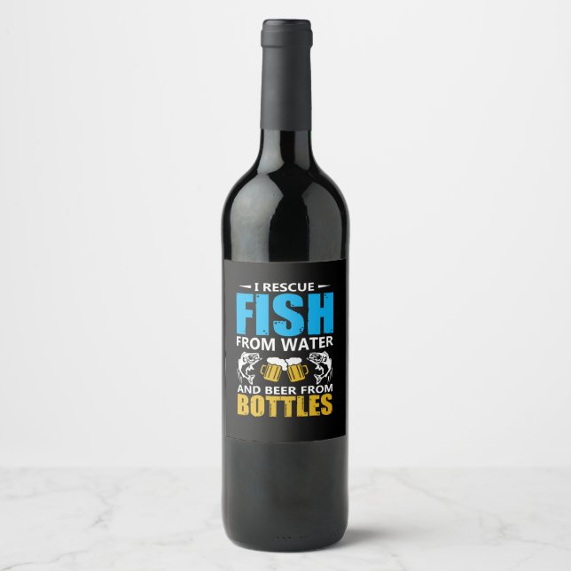 Fischerei Art I Rettung von Fischen aus Wasser Weinetikett (Vorderseite)