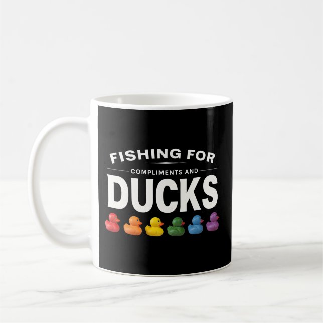 Fischerei auf Komplimente und Enten - Humorer Rubb Kaffeetasse (Links)