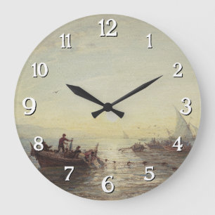 Fischerei bei Sonnenaufgang vor der Küste bei Mars Große Wanduhr