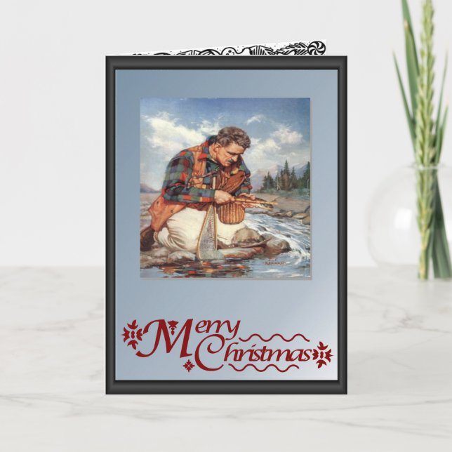 Fischerei durch den Fluss Feiertagskarte (Vorderseite)