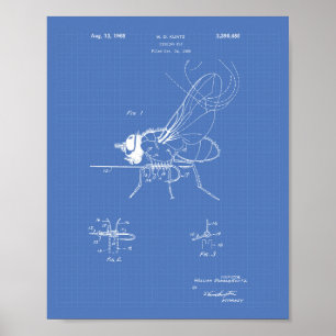Fischerei Fliegen 1968 Patentart Blueprint Poster