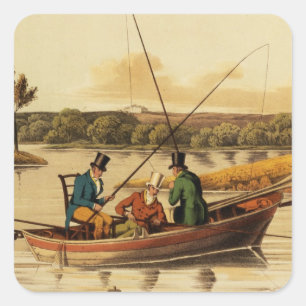 Fischerei in einem Stocherkahn, aquatinted von I. Quadratischer Aufkleber