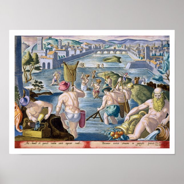 Fischerei in flachen Gewässern mit Netzen, Platte  Poster (Vorne)