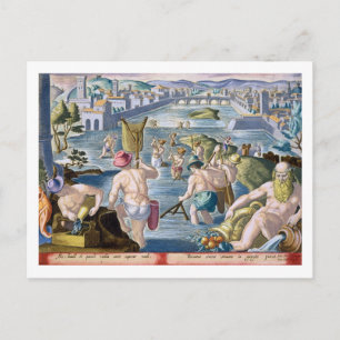 Fischerei in flachen Gewässern mit Netzen, Platte  Postkarte