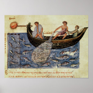 Fischerei mit einem Netz Poster