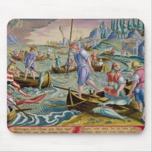 Fischerei mit Netzen und Dreizacken in der Bucht Mousepad