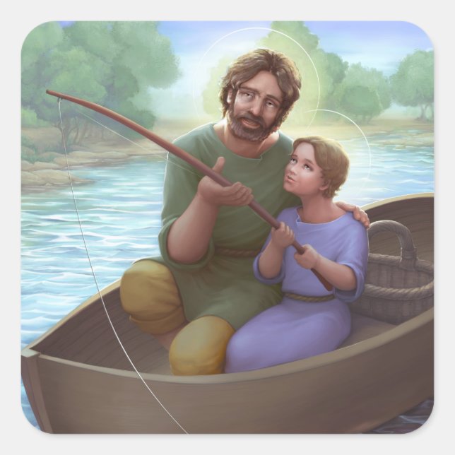 Fischerei mit St. Joseph Quadratischer Aufkleber (Vorderseite)