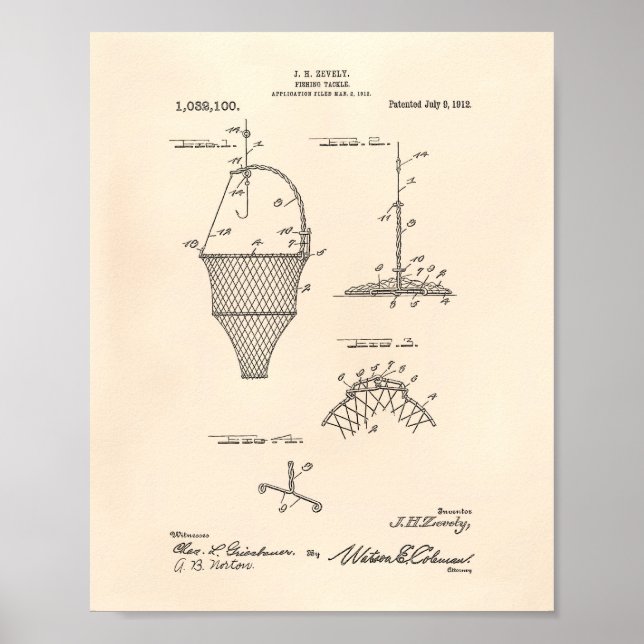 Fischerei Tackle 1912 Patent Art Old Peper Poster (Vorne)