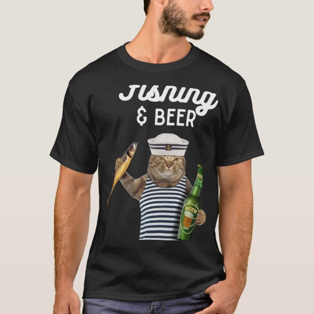 Fischerei und Bierkatze T-Shirt (Vorderseite)