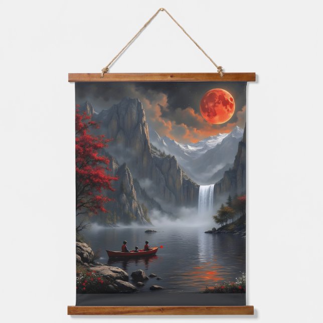 Fischerei unter dem Roten Mond Wandteppich Mit Holzrahmen (Vorderseite)