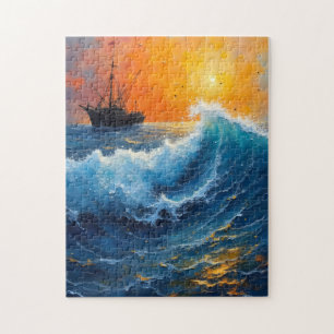 Fischereifahrzeug bei Sonnenaufgang auf dem Meer