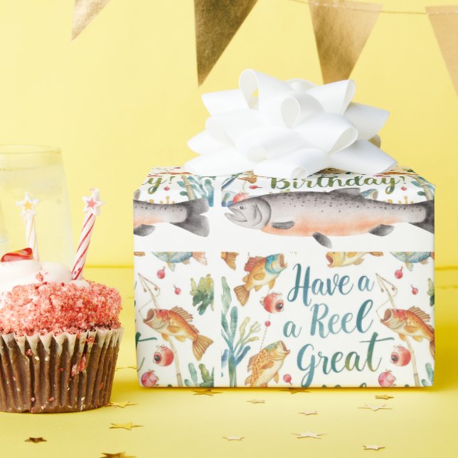 Fischereiliebhaber Geburtstagsthema Geschenkpapier (Geburtstagsparty)