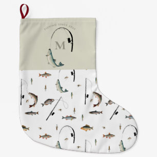 Fischereirod und Angelfisch Theme Fisherman Monogr Großer Weihnachtsstrumpf