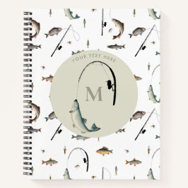 Fischereirod und Angelfisch Theme Fisherman Monogr Notizbuch