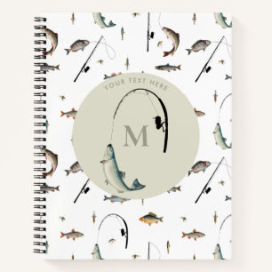 Fischereirod und Angelfisch Theme Fisherman Monogr Notizbuch