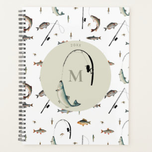 Fischereirod und Angelfisch Theme Fisherman Monogr Planer
