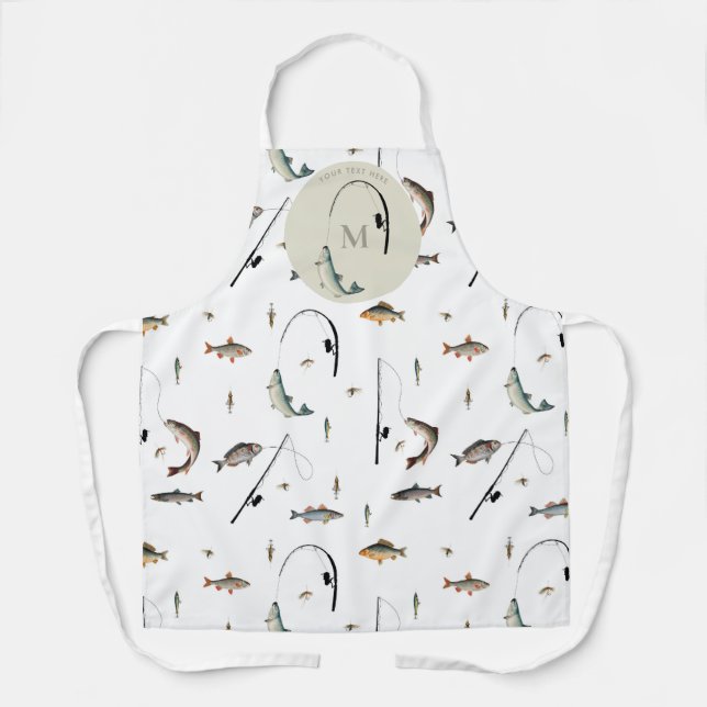 Fischereirod und Angelfisch Theme Fisherman Monogr Schürze (Vorderseite)