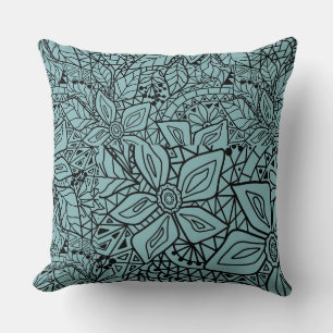 Fischernetz-Spitze-Blumenmuster blau schwarze Skiz Kissen