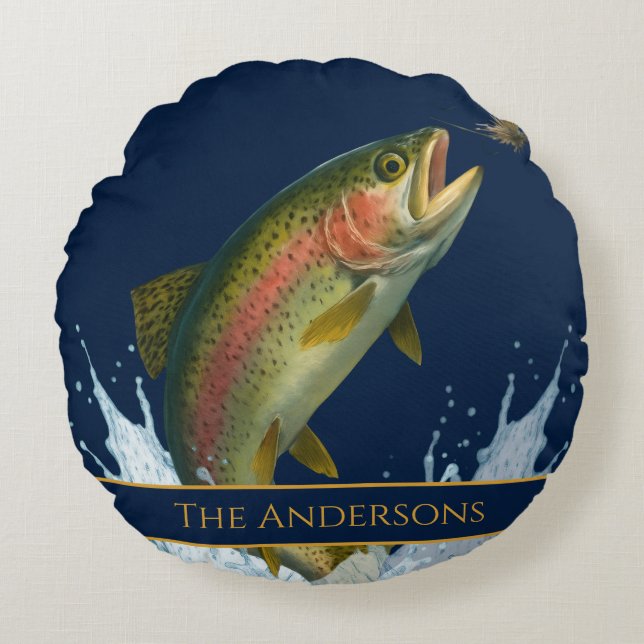 Fischfang Aquarellforelle Rundes Kissen (Vorderseite)