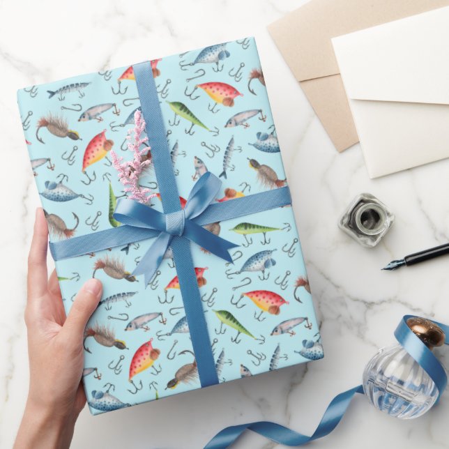 Fischfang auf Celeste Blue Geschenkpapier (Schenken)