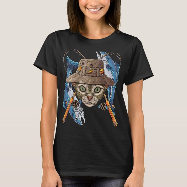 Fischfang Devon Rex Outdoor Fisherman Cat Niedlich T-Shirt (Vorderseite)
