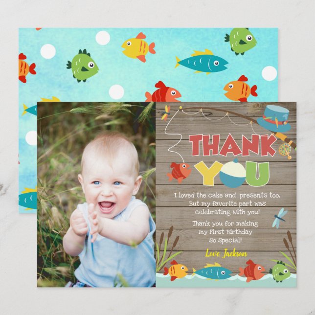 Fischfang Geburtstag Vielen Dank Karten (Vorne/Hinten)
