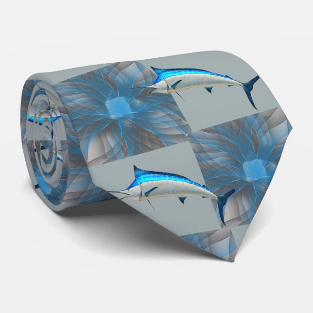 Fischfang Marlin auf blauer Swirbel / graue Krawat Krawatte (Gerollt)