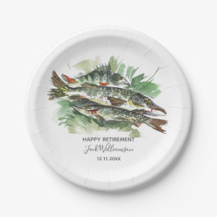 Fischfang-Ruhestandsfeier Aquarell Hecht Pappteller