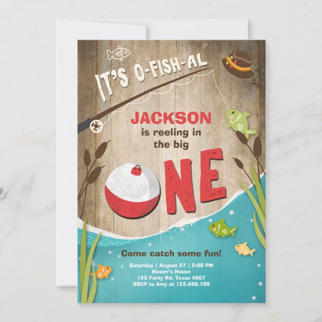 Fischfang zum Geburtstag Einladung der großen (Vorderseite)
