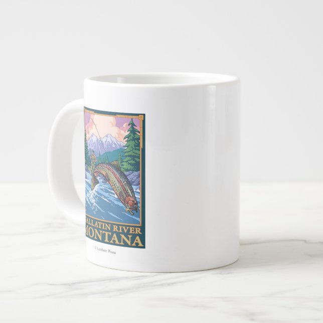 Fischfangszene - Gallatin River, Montana Jumbo-Tasse (Vorderseite Links)