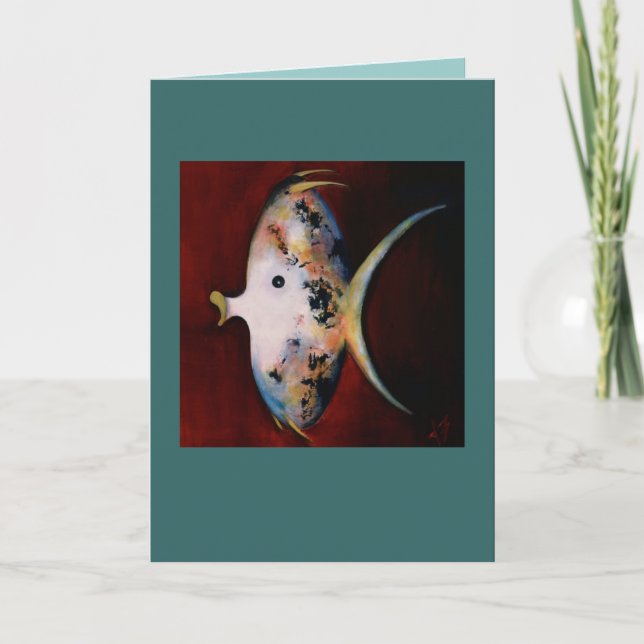 Fischgehen verlassen mit roter Hintergrundkarte Karte (Vorderseite)