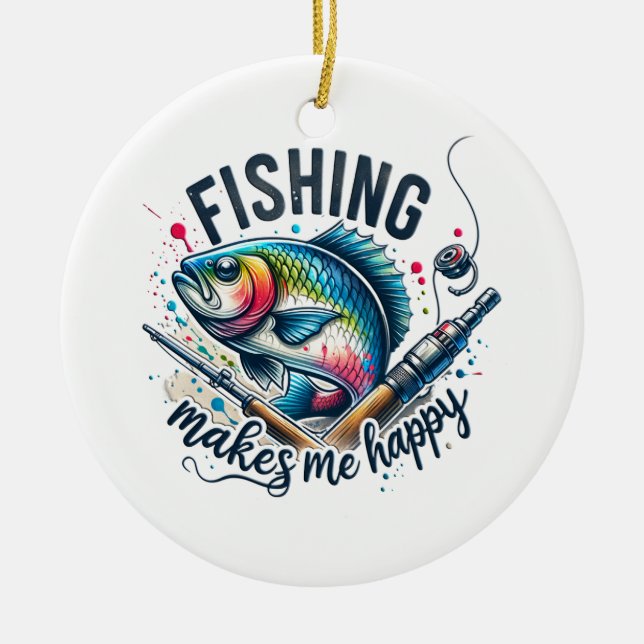 Fischgeschenke Fischen macht mir glücklich Keramik Ornament (Vorne)