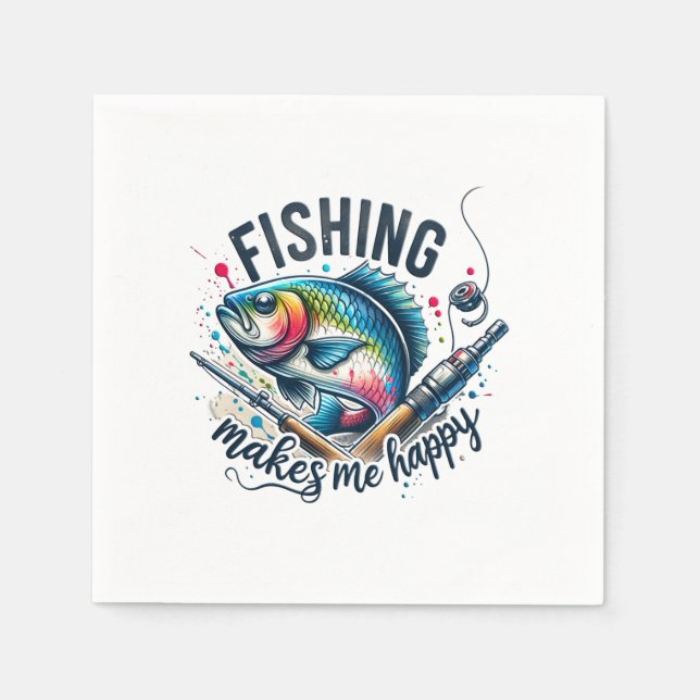 Fischgeschenke Fischen macht mir glücklich Serviette (Vorderseite)