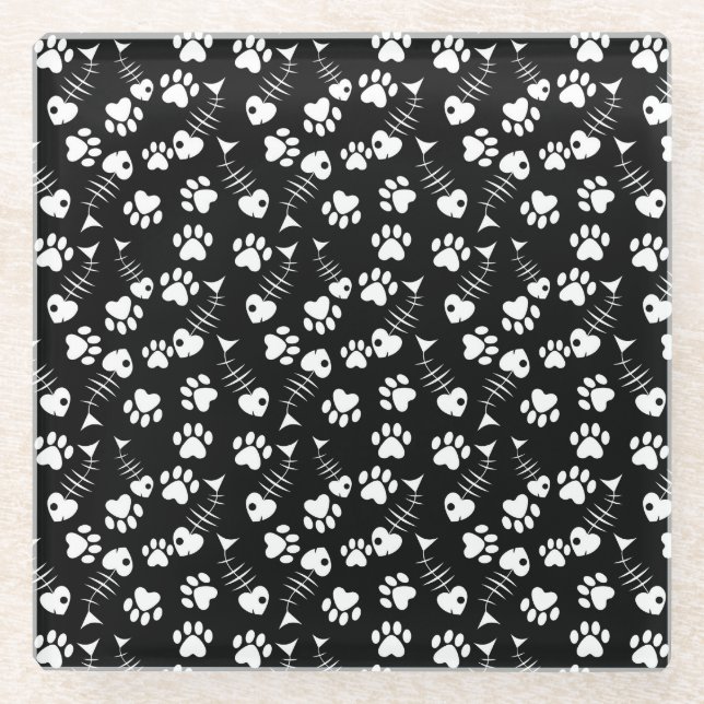 Fischgrätekatzen-Druckmuster Glasuntersetzer (Vorderseite)