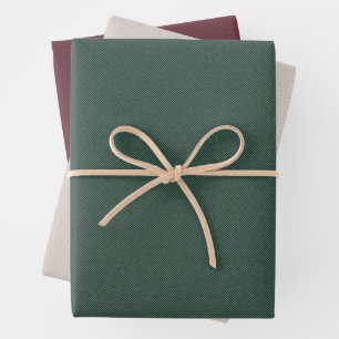 Fischgräten-Tweed-Effekt Burgunder Grün Natürlich Geschenkpapier Set
