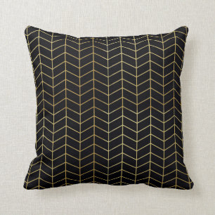 Fischgrätenmuster Faux-Goldfolie Schwarz Geometris Kissen