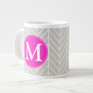 Fischgrätenmuster-Monogramm-Tunnel-bohrwagenTasse Jumbo-Tasse