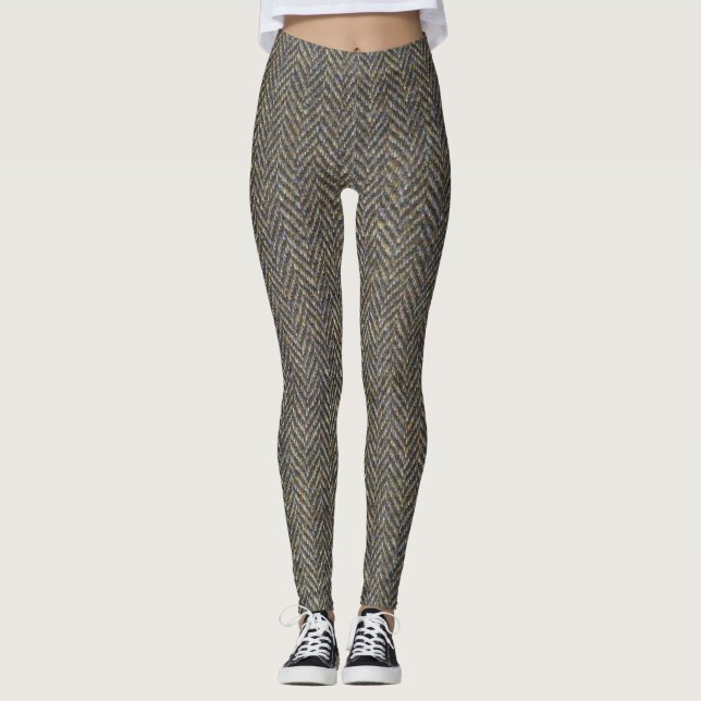 Fischgrätenmuster-Tweed-Kunst-Muster Leggings (Vorderseite)